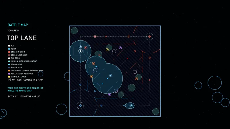 A tactical battle map with glowing circles marking the lanes